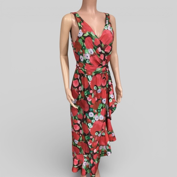 Hutch Floral Wrap Asymmetrical Dress Ruffles V Neck Size Medium - Picture 2 of 11